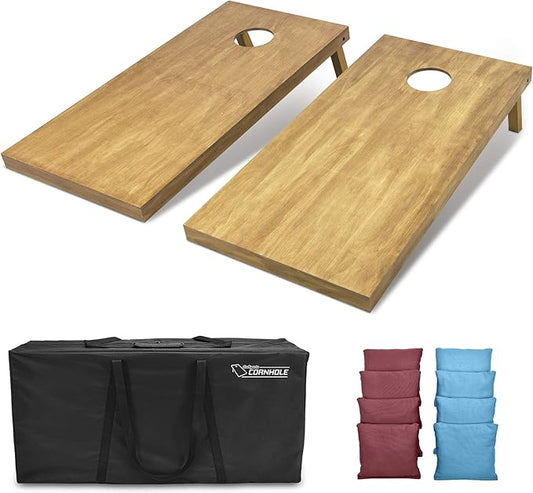 GoSports 4 ft x 2 ft Regulation Size Wooden Cornhole Boards Set with Light Brown Finish - Includes Carrying Case (Choose Your Colors)