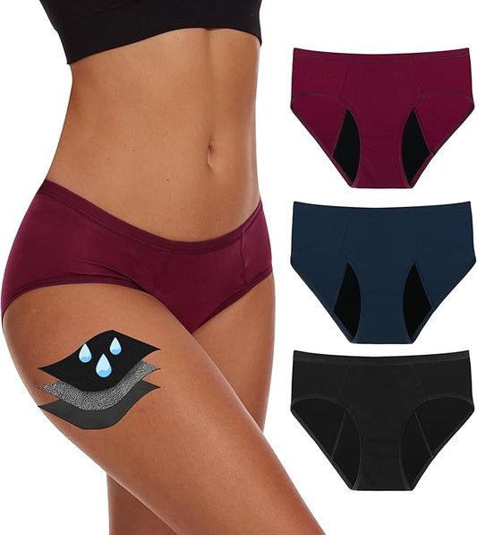 YESWEL Period Underwear For Women, Leakproof Hipster, Brief, Heavy Flow, 3 Pack
