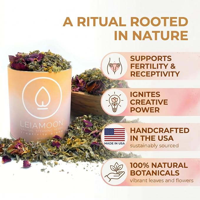 Yoni Steamer for Women — Creativity Blend, Receptivity and Fertility Yoni Herbs, 1.5 oz V Steam Kit for Cleansing and Toning, Use in Sitz Bath, Up to 11 Sessions, Made in USA