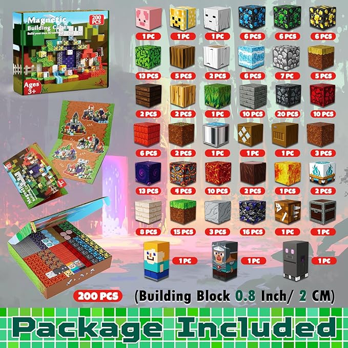 200 PCS 0.8in Magnetic Blocks - Magnet Toys for Kids, Magnetic Building Blocks Cubes, Stacking Magnets, School STEM Toys Birthday Gifts for Boys and Girls Age 3+ Years Old (Theme: Portal)