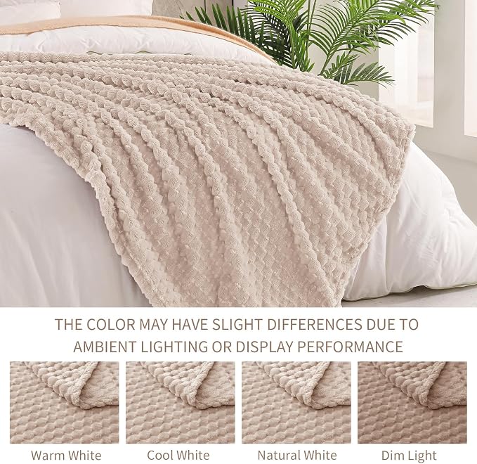 Exclusivo Mezcla Large 3D Fleece Throw Blanket for Couch, Camel | Extra Soft Fuzzy Plush Lightweight Throws, Cozy Fluffy Decorative Blankets for All Seasons, 50x70 Inches