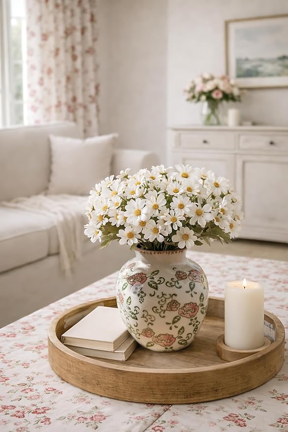 SIDUCAL Ceramic Vintage Vase, 5.83 Inch Retro Ice Cracked Chinoiserie Floral Vase, Rustic Farmhouse Vases for Home Decor, Bookshelf, Garden, Chinoiserie Decor, Tuscan Decor, Red Rose Pattern
