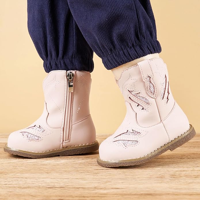Newsonet Baby Cowboy Cowgirl Boots Infant Western Boots Toddler Boys Girls Round Toe Riding Mid Calf Boots All Seasons for 6 9 12 18 24 Months