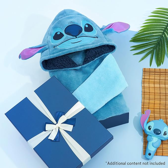 Disney Stitch Fleece Hoodie Blanket for Kids and Teenagers - One Size Fluffy Oversized Hoodie - Stitch Gifts