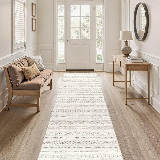 cotiled Hallway 2.6x8 Runner Rugs: Washable Boho Rugs with Non Slip Backing Large Soft Indoor Low Pile Carpet for Living Room Bedroom Farmhouse Dining Room Lightweight Home Decor Brown