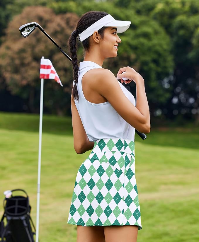 PINSPARK 17" Golf Skorts for Woman High Waisted Tennis Skirt with 4 Pockets | Lightweight, Quick Dry, 4-Way Strecth, Breathable, Tummy Control, UPF 50+ Athletic Skort for Workout, Pickleball, Gym, Casual