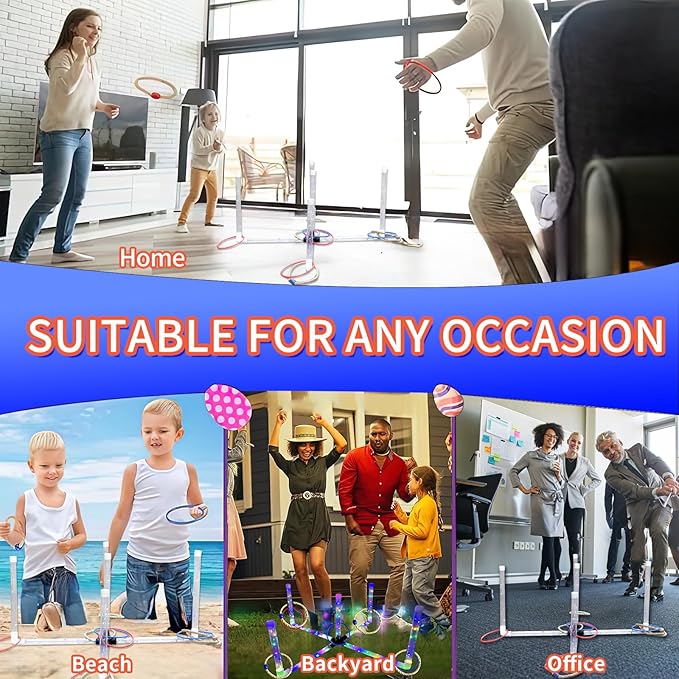 Ring Toss Outdoor Games with 16 Rings, Backyard Games Lawn Games for Adults & Kids, Backyard Camping Activities, Outdoor Games for Kids, LED Ring Toss