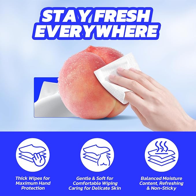 Deeyeo On-the-Go Flushable Butt Wipes, 56 Count (8 Packs of 7) | 99% EDI Purified Water Wipes for Sensitive Skin, Septic and Sewer Safe,Travel Essentials for Adults & Kids