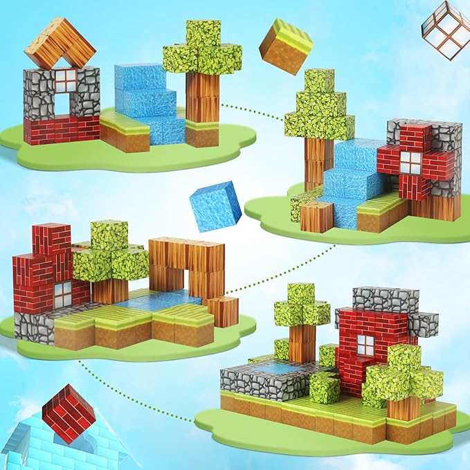 Cameparck Magnetic Blocks Building Toys, Magnetic Tiles STEM Montessori Sensory Toys for Kids Age 3+, Cubes Construction Toys Christmas Birthday Gifts for Boys & Girls - 48pcs(1 in)|Forest World