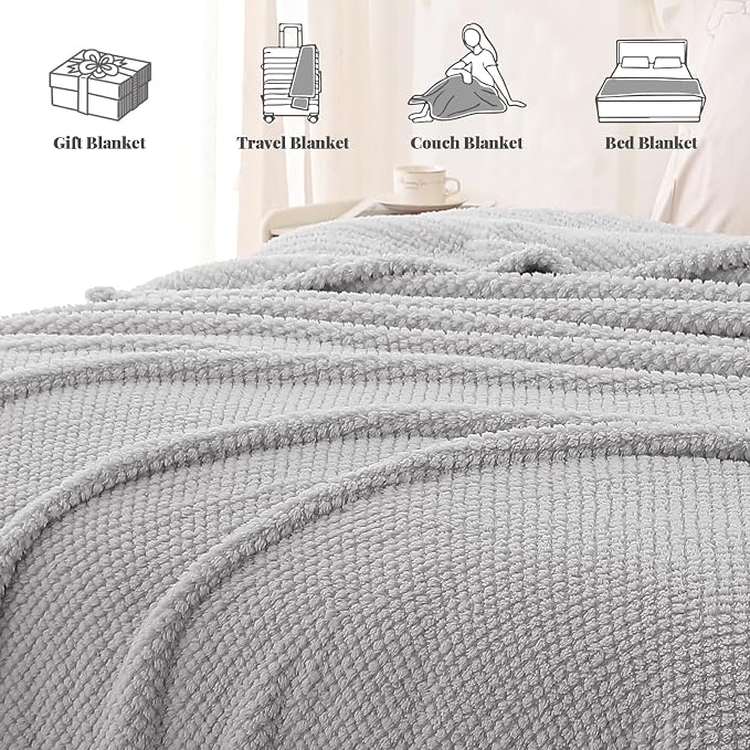 Whale Flotilla Extra Large Soft Fleece Throw Blanket for Couch | 50x70 Inch, Light Grey, Suitable for Sofa Chair Bed, Fluffy Fuzzy Jacquard Blankets for All Season, Lightweight and Cozy