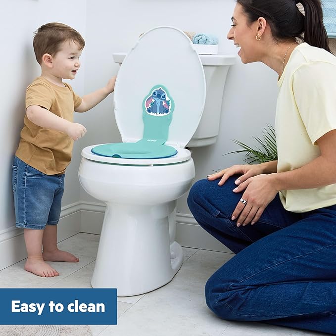 Bright Starts Disney Baby Stitch Flip & Sit Potty Training Seat, Attaches to Toilet Securely, Space Saving Design Fits Most Toilets, Easy to Clean