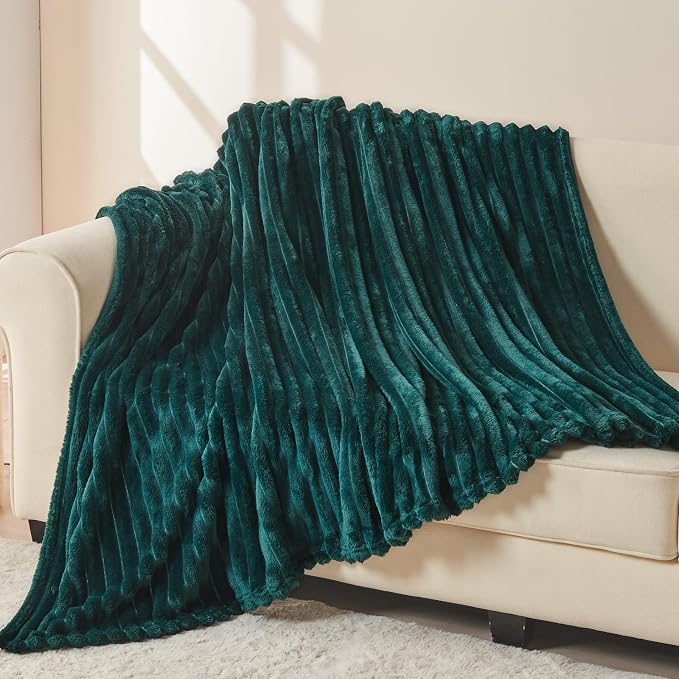 NEWCOSPLAY Fleece Ribbed Cozy Twin Blanket for Couch, Dark Teal, 60"x80" | Premium Silky Flannel Blanket, Soft Lightweight Fluffy Throw Blanket for Bed Sofa Decor, Gift for All Season Use