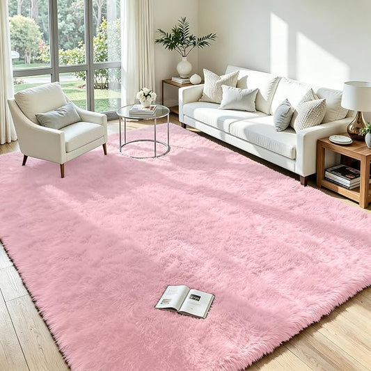 5x8 Area Rug for Living Room, Ultra Soft Fluffy Pink Rugs for Bedroom, Non Slip Large Shag Carpet, Fuzzy Plush Nursery Rug, Thick Washable Indoor Floor Carpets for Kids Office Dorm Home Decor