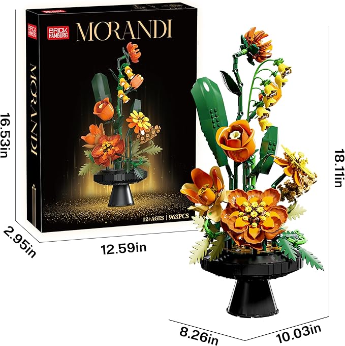 Flower Bouquet Building Blocks Set, Artificial Flowers Toys Botanical Collection DIY Unique Home&Office Bonsai Decoration Adults, Teen Girls for Birthday，Christmas, Holiday