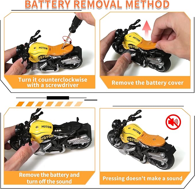 Motorcycle Toy for Metal Die-cast, Toy Motorcycle with Lights, Sounds & Automatic Drive for Boys & Girls Aged 3-12（Yellow）