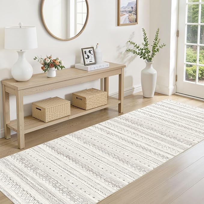cotiled Hallway 2.6x8 Runner Rugs: Washable Boho Rugs with Non Slip Backing Large Soft Indoor Low Pile Carpet for Living Room Bedroom Farmhouse Dining Room Lightweight Home Decor Brown