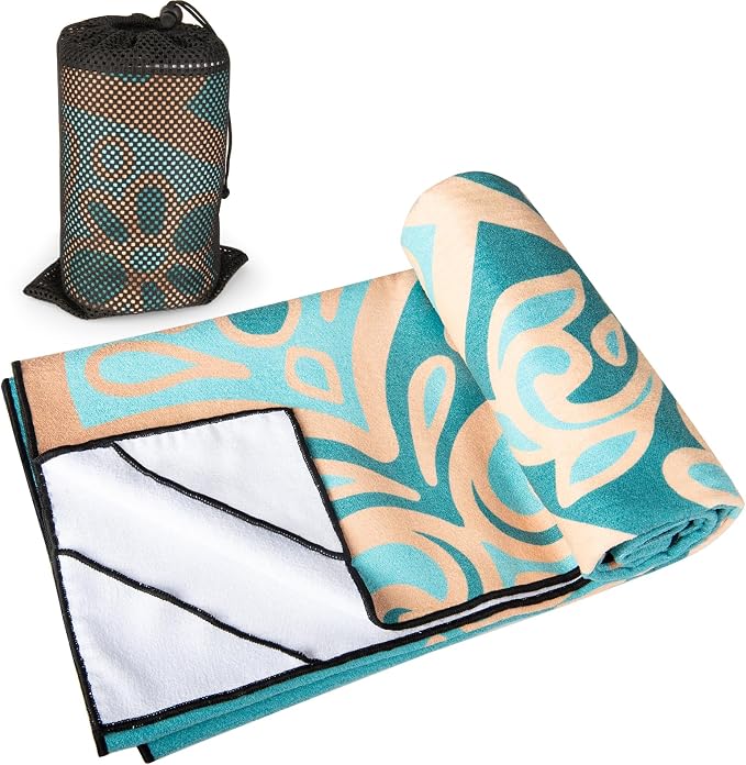 Colorful Star Yoga Towel with Corner Pockets, Non Slip Grip Dots Absorbent Hot Yoga Mat Towels, Yoga Blankets with Travel Bag, Mat Cover for Workout, Gym, Fitness - 70"x26", Turquoise Gold Mandala