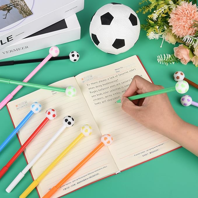 LiYiQ 50 Pcs Soccer Party Favor Cartoon Cute Fun Pens for Kids Kawaii Soccer Shape Gel Black Ink Pen Cute Soccer Pens for School Office Home Student Kids Present