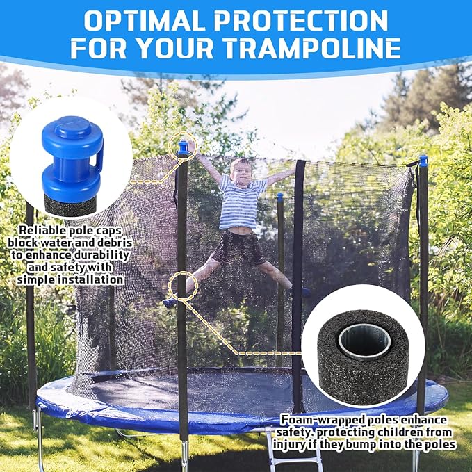 Trampoline Poles Replacement Lower and Upper Replacement Poles Universal Trampoline Enclosure Accessories with Straight Pole, Trampolines Foam Sleeve, Pole Caps, Hardware, Fit 8-16 ft