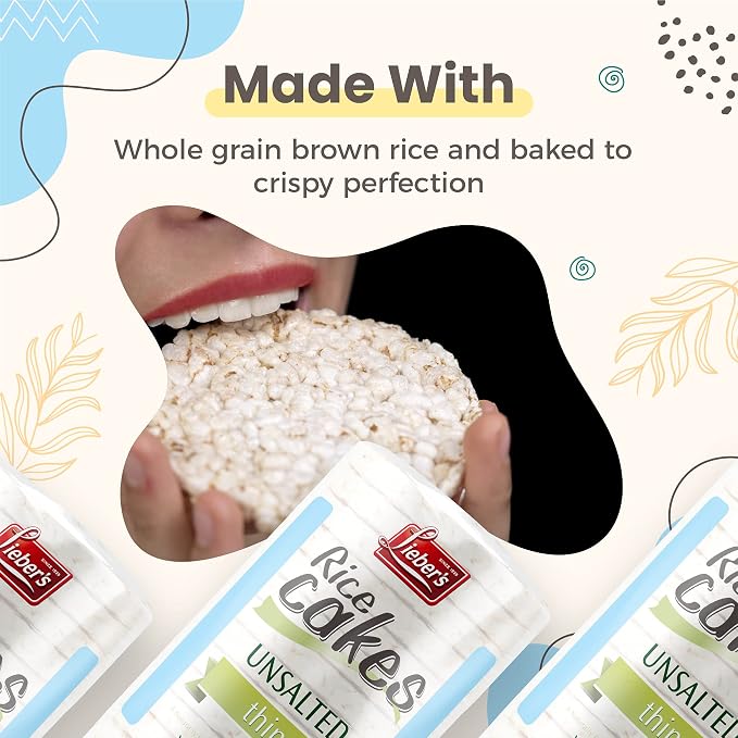 Lieber's Unsalted Rice Cakes, Gluten Free, Vegan, Kosher Certified, 3-Pack | Dairy Free and Wheat Free, Made with Whole-grain Brown Rice and Baked to Crispy Perfection for an Easy Crunchy Snack, 3.1 Oz.