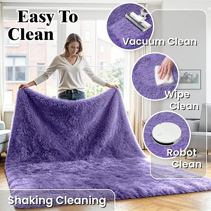 6x9 Area Rug for Living Room, Ultra Soft Fluffy Purple Rugs for Bedroom, Non Slip Large Shag Carpet, Fuzzy Plush Nursery Rug, Thick Washable Indoor Floor Carpets for Kids Office Dorm Home Decor