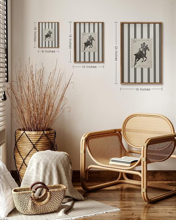 ZZLWBKGL Western Wall Decor Cowboy Canvas Art Bronco Framed Wall Art 8x10in | Vintage Artwork Retro West Stamp Paintings Mid Century Bucking Aesthetic for Living Room Bedroom