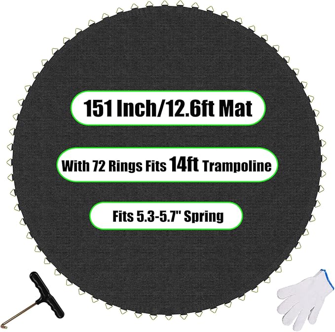 Trampoline Mat Replacement,12.6ft Diameter Mat with 72 Rings,Fits 14ft Trampoline and 5.3-5.7“ Spring (Frame & Spring Not Include)