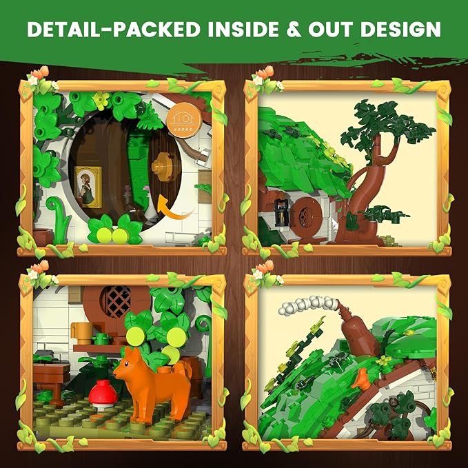 Dwarf Cabin Building Set with LED Light - Building Blocks for Adults, Collectible Display Piece for Home & Office Decor, DIY Fantasy House Model Kit for Teens