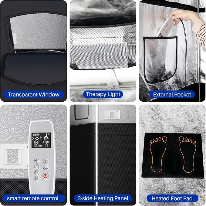 TOREAD Portable Infrared Sauna Room, Dry Sauna Tent for Detoxification and Relaxation with Red Light Therapy and Folding Chair, 9 Levels