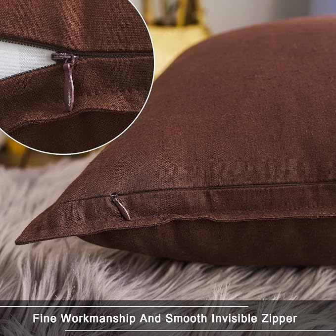 Jeanerlor Cotton Linen Decorative 12"x20" Lumbar Throw Pillow Case Cushion Cover with Twin Needles Stitch on Edge,for Wedding/Party/Gift/Car (30 x 50cm), Reddish Brown