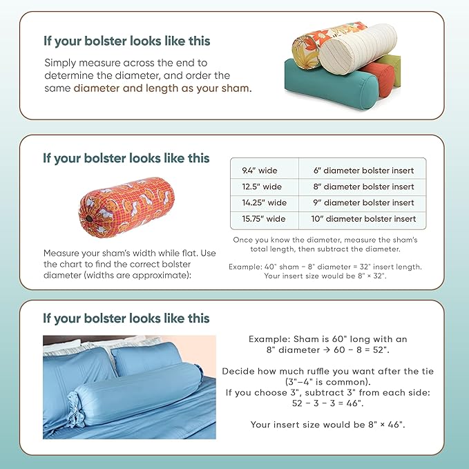 Pillowflex Bolster Pillow (9x72) - Round Roll Pillow Bolster Insert, Plush Polyester-Filled Insert for Decorative Shams, Odorless, Lint and Dust-Free Polyester Filling, No Lumps - (White)