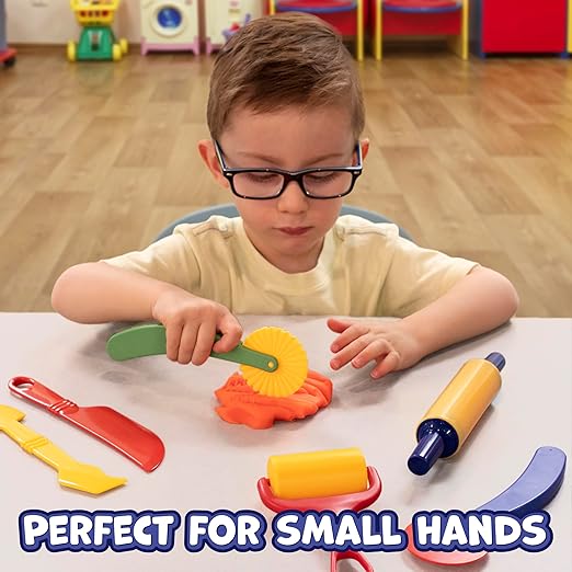 READY 2 LEARN Dough Tools | Set of 6 | Play dough Accessories | Roll, Cut, Mold and Flatten | Chunky Art Supplies for Toddler Crafts