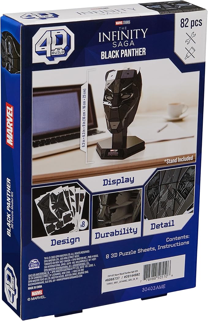 4D Build, Marvel Black Panther 3D Puzzle Model Kit with Stand 82 Pcs | Wakanda Forever Black Panther Desk Decor | 3D Puzzles for Adults & Teens 12+