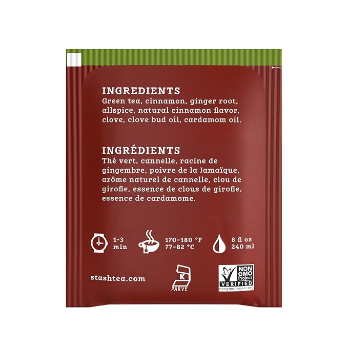Stash Tea Chai Green Tea - Caffeinated, Non-GMO Project Verified Premium Tea with No Artificial Ingredients, 100 Count (BULK PACKAGING)
