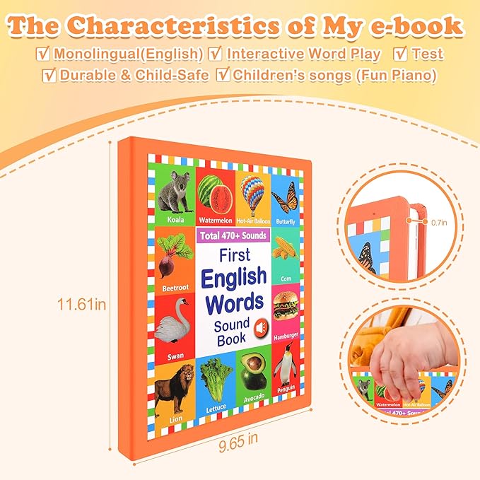 First English Words Sound Book, Total 470+ Sounds, 21 Themes, My First English Sound Toy, Interactive Sound Books Kids Learning Toys, Educational Toys Birthday Gift for Toddlers Kids Age 3 4 5 6