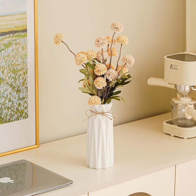 White Small Vase Ceramic Jute Rope Simple Vases for Home Decor Minimalist Modern Flower Vase Elegant Decorative Glossy Vase for Pampas Grass, Office, Living Room, Mantel and Bedroom Décor