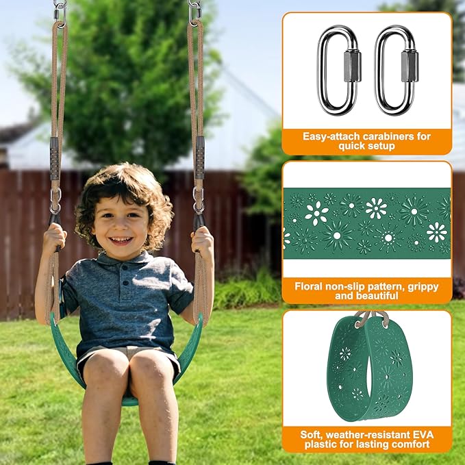 SELEWARE Swing Set Accessories Kids Swing Seat with Adjustable Rope Backyard Swingset Replacement for Both Indoor and Outdoor use Stylish Design Support 500 lbs, Green
