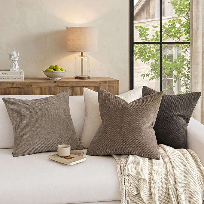 a moment Pack of 2 Decorative Chenille Throw Pillow Covers with Twill Cushion Covers for Sofa Living Room Couch Bed 26x26 Inch,Dark Brown