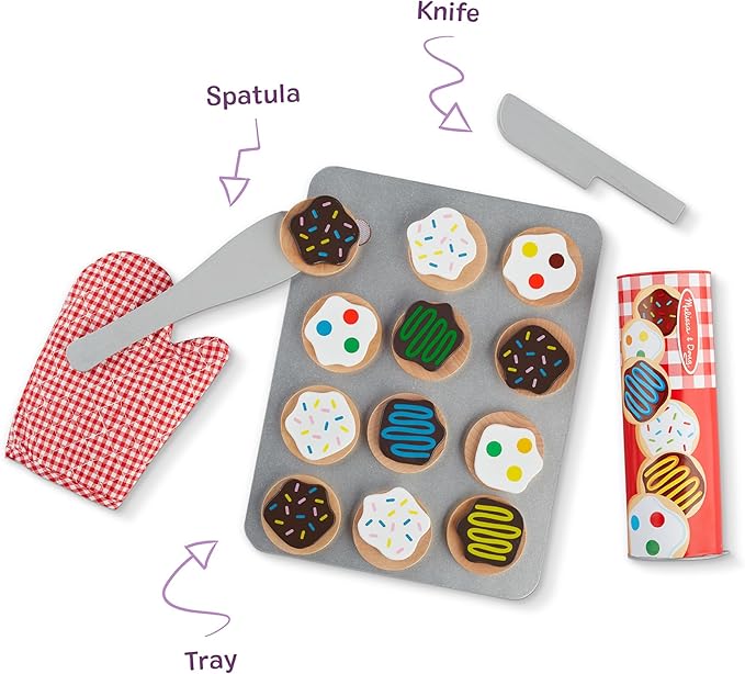 Melissa & Doug Slice & Bake Cookie Set with Wooden Play Food, Colorful Toppings & Play Kitchen Accessories, Preschool Learning Toys for Girls & Boys 3+