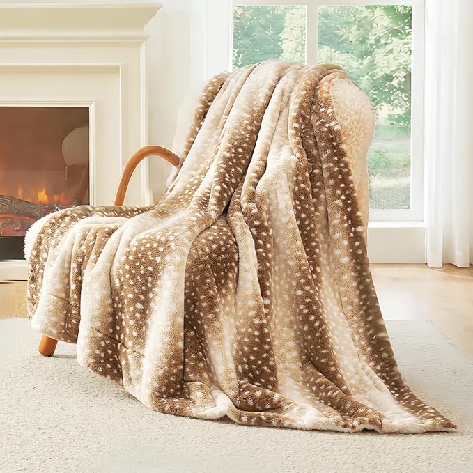 Cozy Bliss Luxury Faux Fur Throw Blanket Animal Striped Print, Non Shedding Double Sided Sherpa Blankets Super Soft Fluffy Thick Warm Throws Home Decor for Couch Bed Sofa Women (Brown, 50x60 Inches)