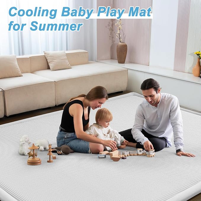 Baby Play Mat for Floor Nursery Rug Muscle Area Rug Playroom Rug 50x50" Elastic Foam 1.3" Thick Crawling Mat for Babies,Toddlers, Infants,Kids(Plaid Light Grey)