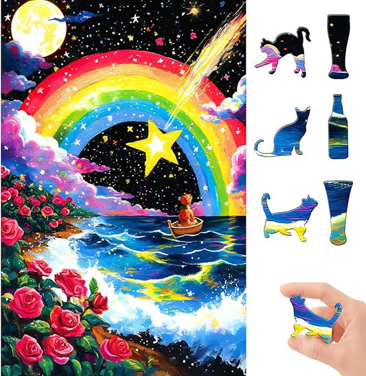 Rainbow Night 500 Piece Puzzles for Adults, Fun Puzzles for Adults 500 Pieces with HD Print & Poster, 15" X 23" Dust Free Halloween Christmas Family Games