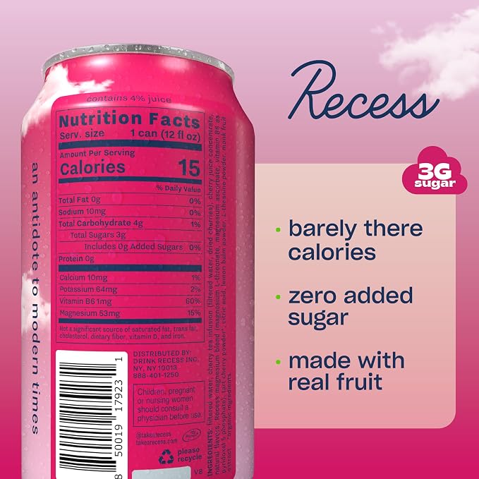 Recess Mood Magnesium & Adaptogen Drink, Relaxation Beverage, 12 ounce (Black Cherry, 12 pack)