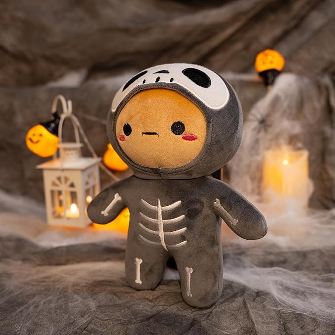 Plushland 10 Inch Halloween Plush Toys Bat, Skeleton,Ghost Spooky Stuffed Animal Stuffies Soft Trick or Treat Party Decor Stuffy for Kids Adults (Skelly Pal)