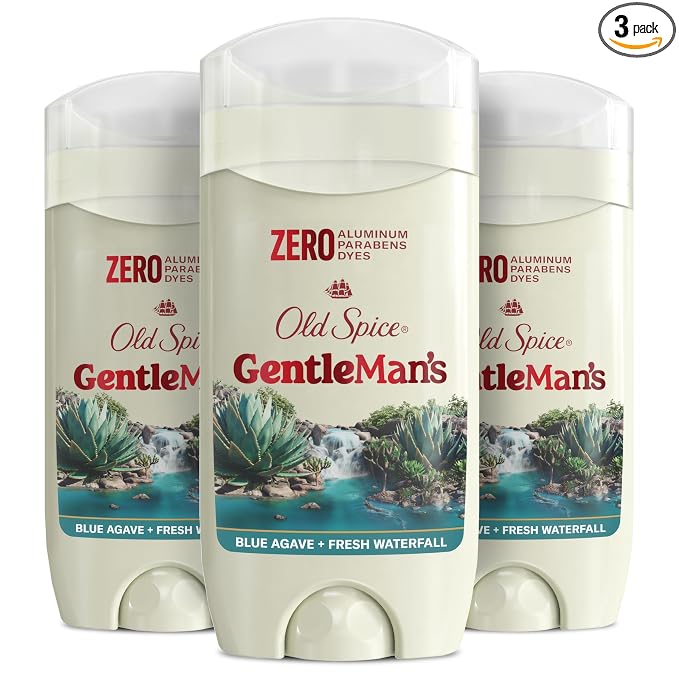 Old Spice GentleMan's Aluminum Free Dry Feel Deodorant for Men, 24/7 Lasting Freshness, Gentle on Skin with Skin Conditioners, Blue Agave + Fresh Waterfall Scent, 3.0 oz (Pack of 3)