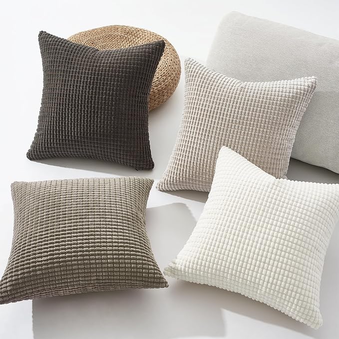 Topfinel Fall Pillow Covers Set of 4,Soft Corduroy Boho Strip Textured Neutral Grey Pillow Covers,Modern Farmhouse Cute Autumn Home Decor Gray Living Room Sofa Couch Bed 40x40 cm