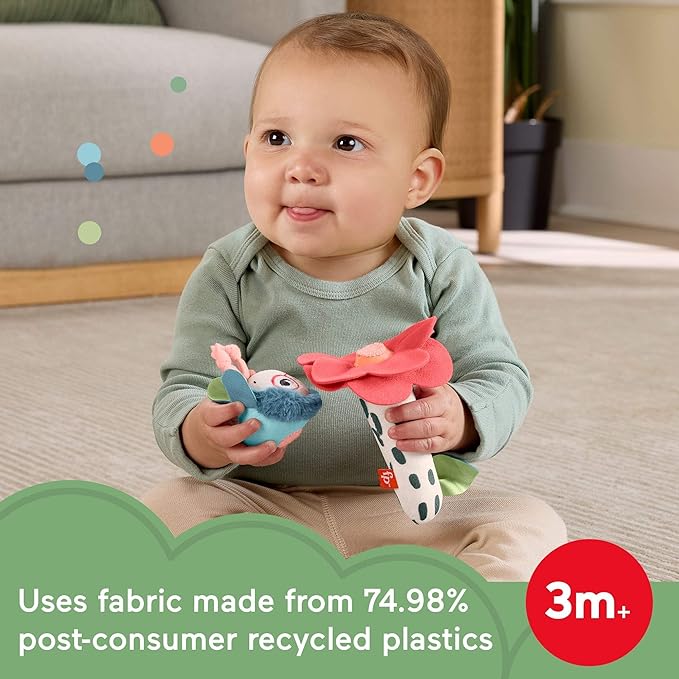 Fisher-Price Baby Toys Planet Friends Shake ‘n Rattle Busy Bee Sensory Plush 2-Piece Set for Newborns Ages 3+ Months