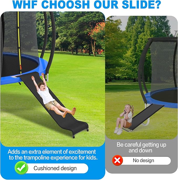 Trampoline Ladder and Slide Kit - Universal 3 Steps Stair Slide with Buffer, Easy to Climb Trampoline Accessories for Kids, Replacement Parts & Attachmentfor 10 12 14 15ft Trampolines （Black）