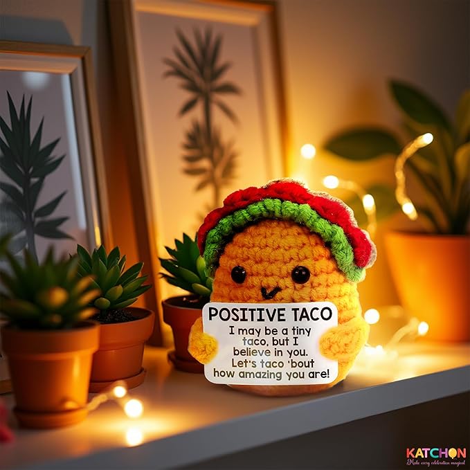 KatchOn, Mini Positive Crochet Taco | Christmas Birthday Gifts for Women, Men, Mom, Dad, Son, Daughter, Sister, Friends, Coworkers | Thanksgiving Basket Stuffers | Desk Home Decor Emotional Support