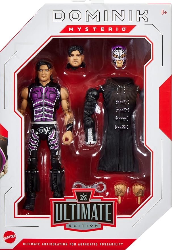 Mattel WWE Ultimate Edition Action Figure & Accessories, 6-inch Dominik Mysterio Collectible Set, Swappable Heads & Hands, 30 Articulation Points